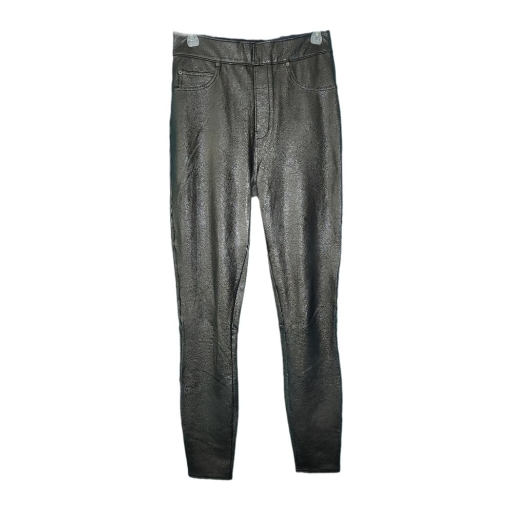 Spanx Skinny Hi Rise Pull-on Black Pleather Stretch Pants Women's Size Small
